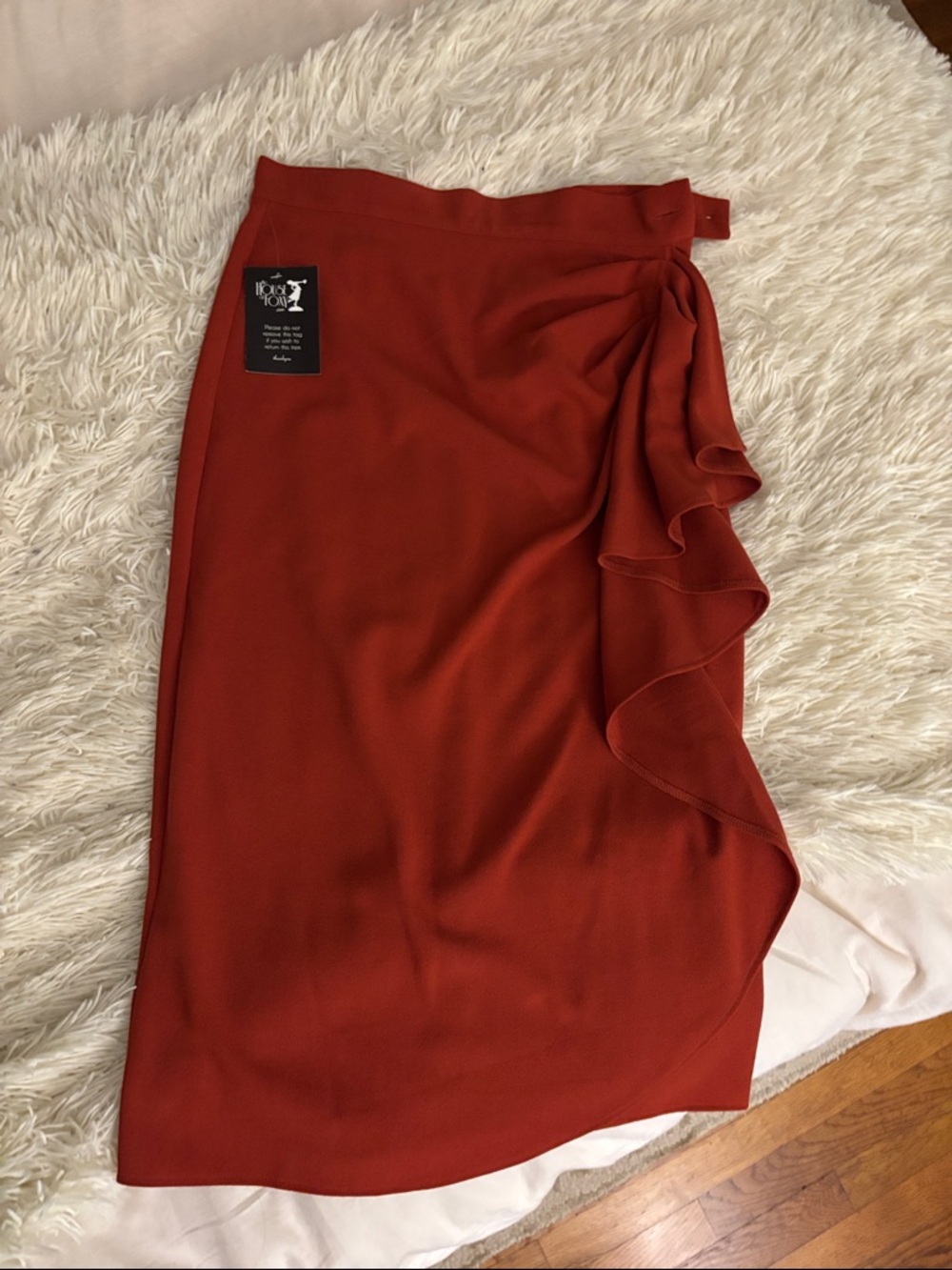 NWT the house of foxy. Rust Red Ruffle Midi pencil skirt.
